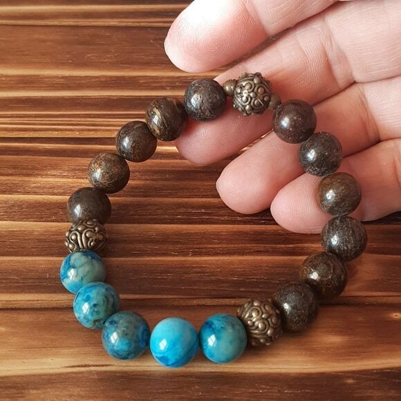 Agate & Bronzite Beaded Stretch Bracelet - Picture 5 of 5